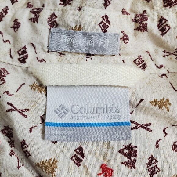 Columbia Camping Print Shirt XL Button Up Short Sleeve Outdoor Regular Fit Mens - Picture 10 of 11